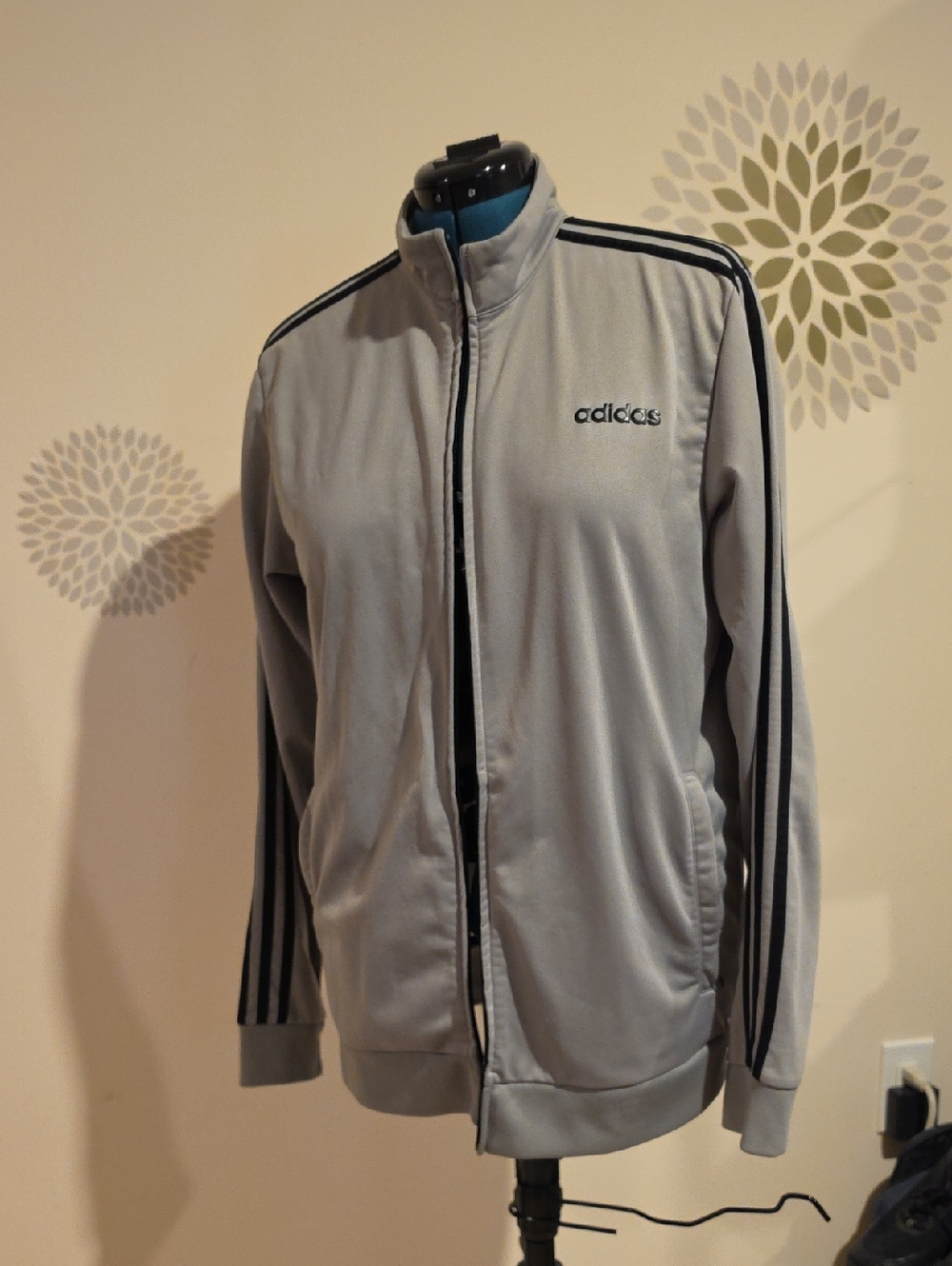 adidas Gray Track Jacket with Black Stripes